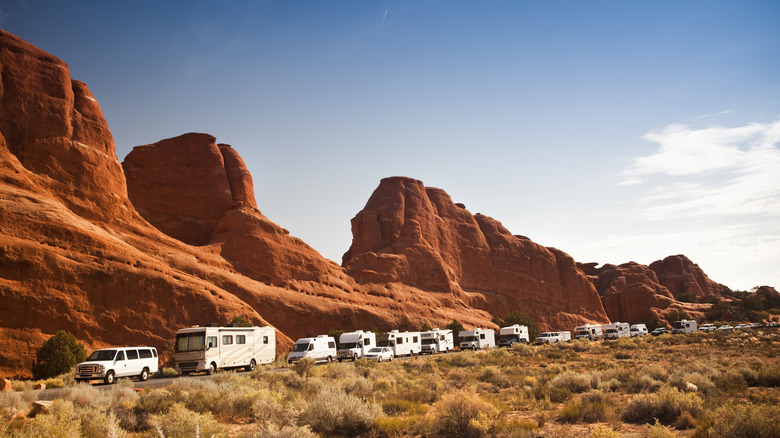 camping vehicles near rock formations