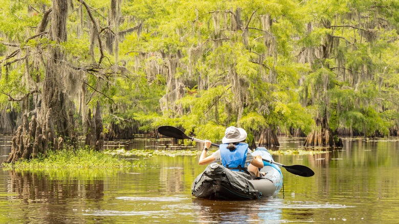 kayaker on a paddle trail on Caddo Lake