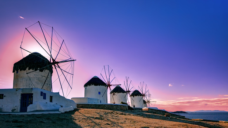 Windmills at sunset on Mykonos