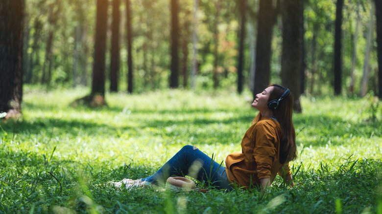 woman sitting in a park