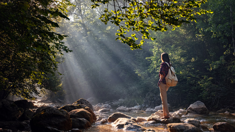 woman standing on a rock