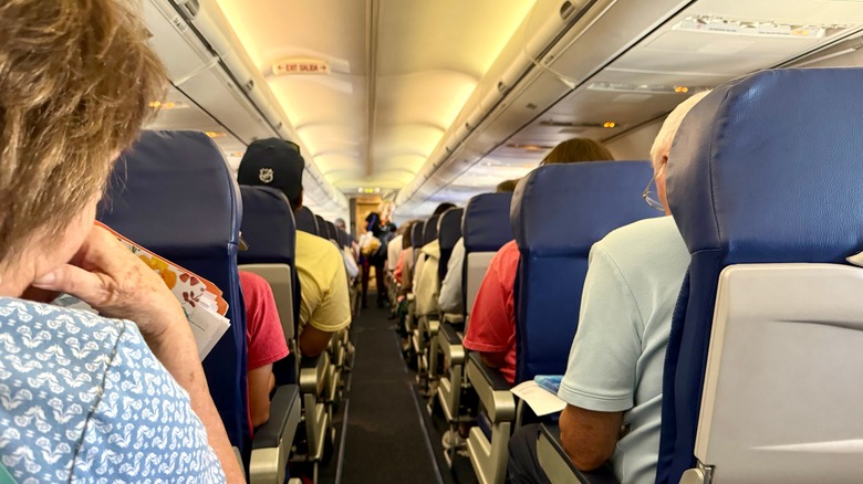 People seated aboard Southwest Airlines