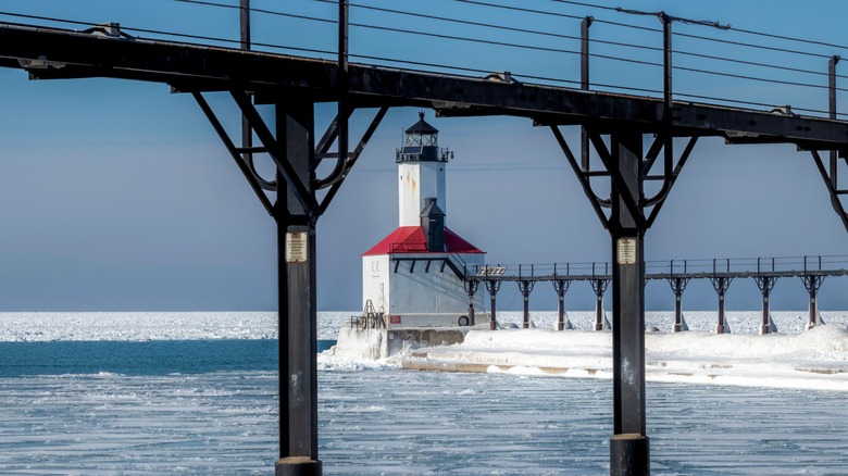 Lighthouse under railing