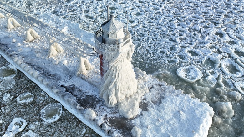 Icy frozen lighthouse