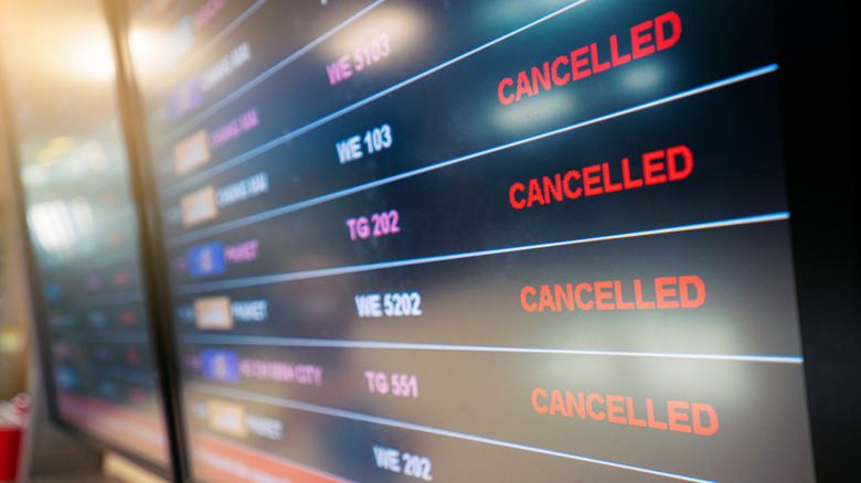 Canceled flights listed on board
