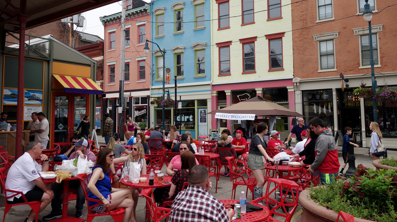 Crowd eating at Findlay Market