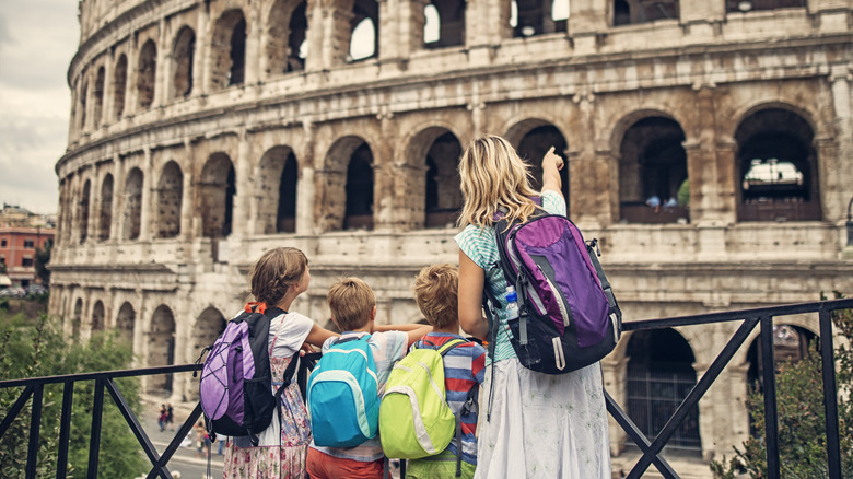 Family looking at the Colosseum