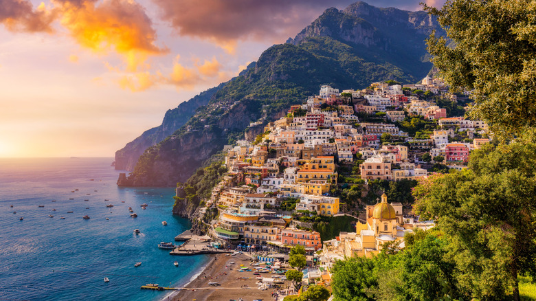 Colorful seaside town on a cliff on the Amalfi Coast