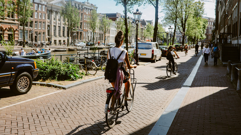 people cycling in Amsterdam
