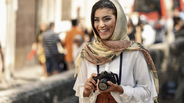 Traveler wearing modest clothes