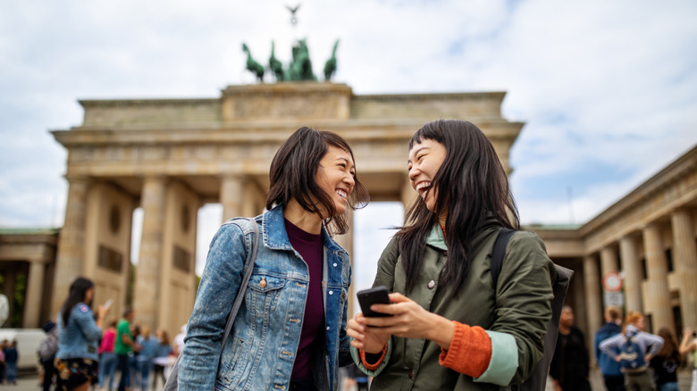 Tourists smiling in Germany