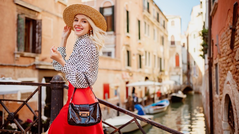 Traveler walking in Venice