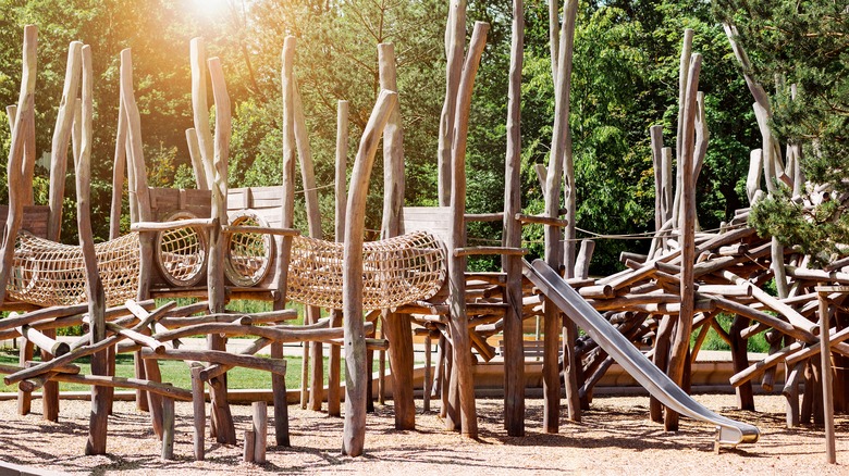 Wooden adventure playground structure