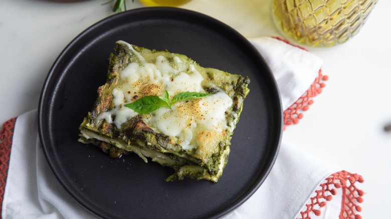 Plated green Ligurian lasagna