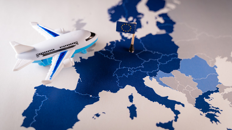 model airplane on map of europe