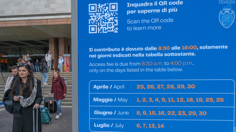 Signage explaining Venice tourist fee