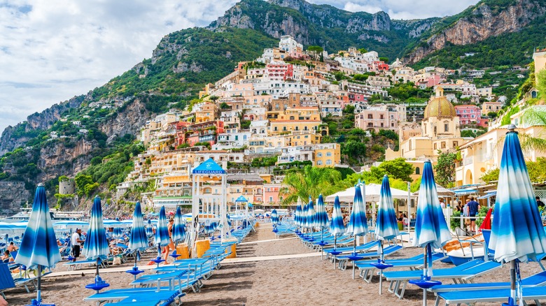 Beach with colorful houses