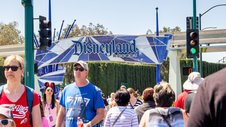 A crowd walking to Disneyland