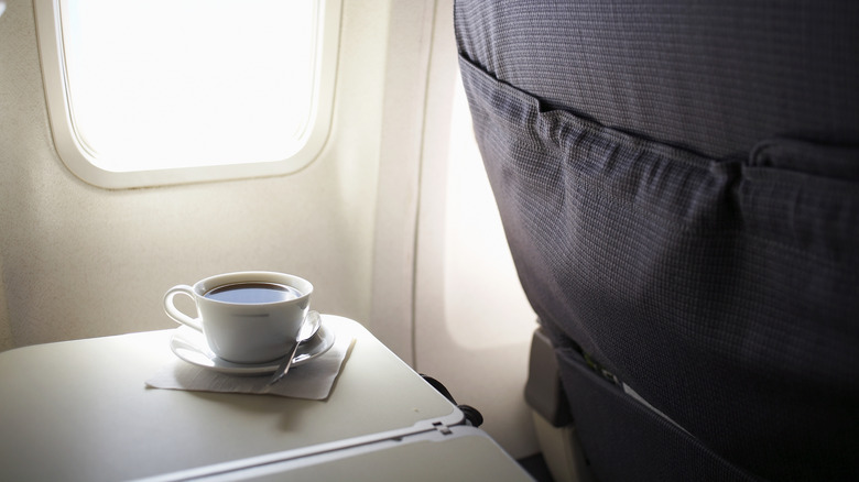 Airplane coffee on tray table