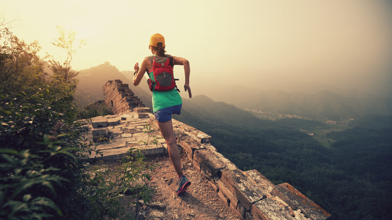 Woman hiking along Jiankou