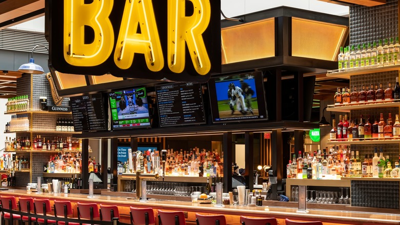 View of an empty airport bar