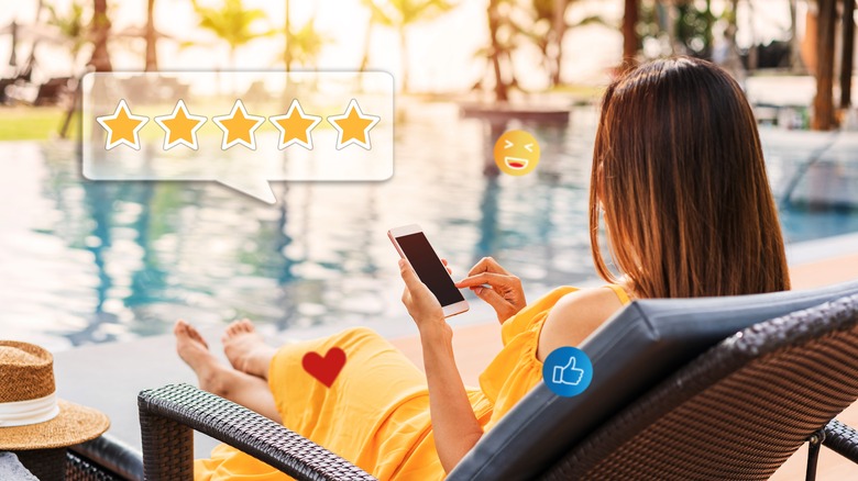 Women giving five-star hotel review
