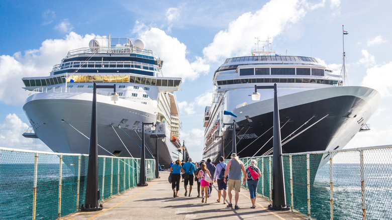Passengers embarking on cruise ships