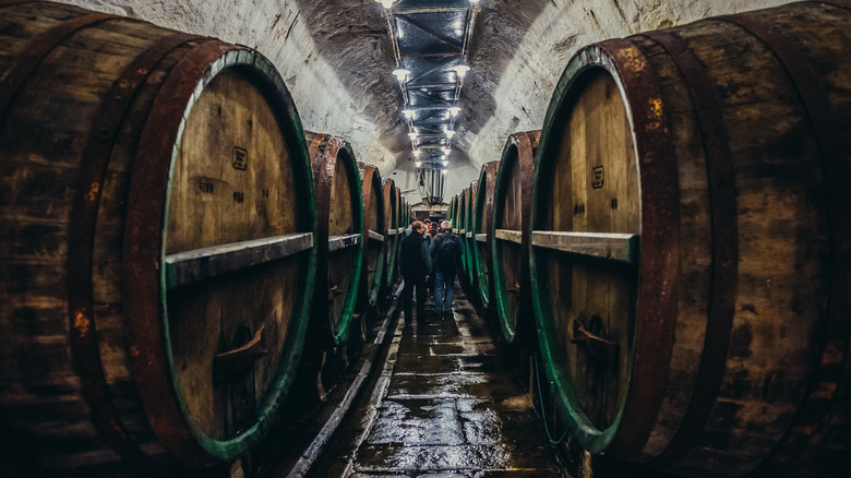 hall of beer brewery barrels