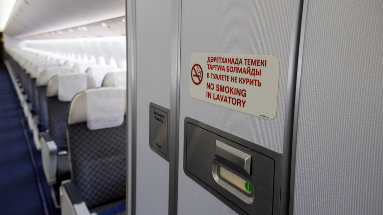 Airplane lavatory door on plane