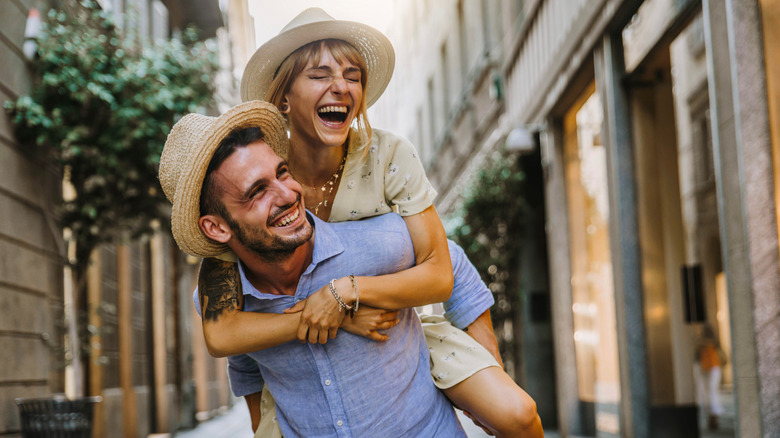 a couple having fun traveling