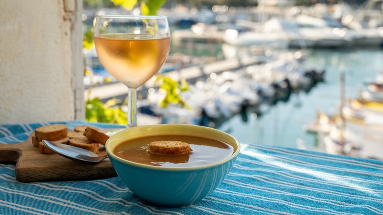 Bouillabaisse and wine in France