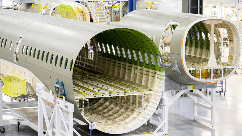 aluminum fuselage of airplane