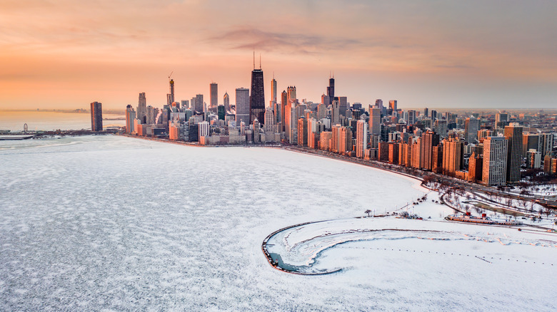 Chicago skyline in winter