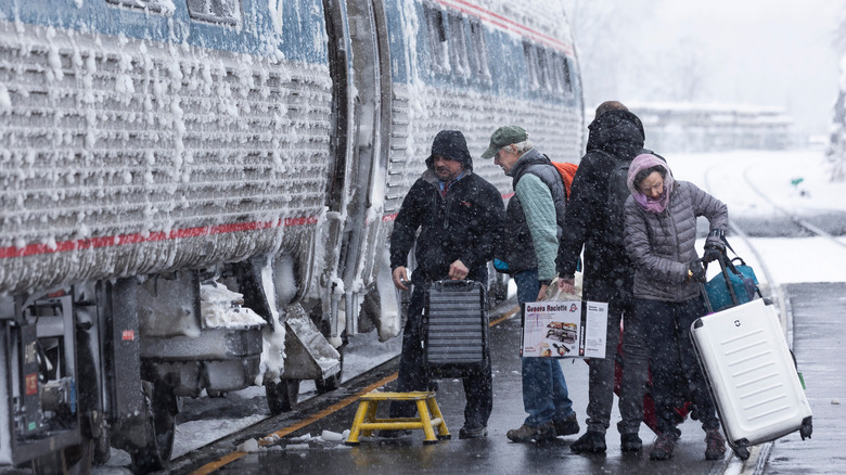 Passengers boarding an Amtrak train