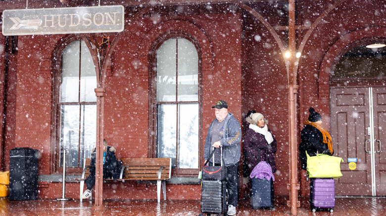Travelers wait at Hudson train station