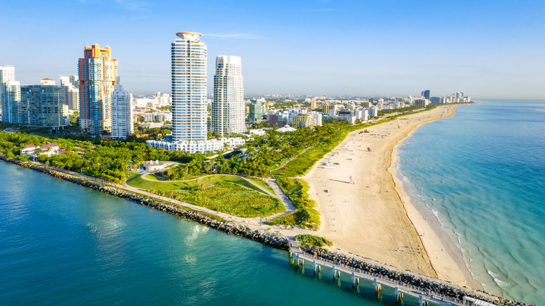 Miami skyscrapers rise above South Pointe Park