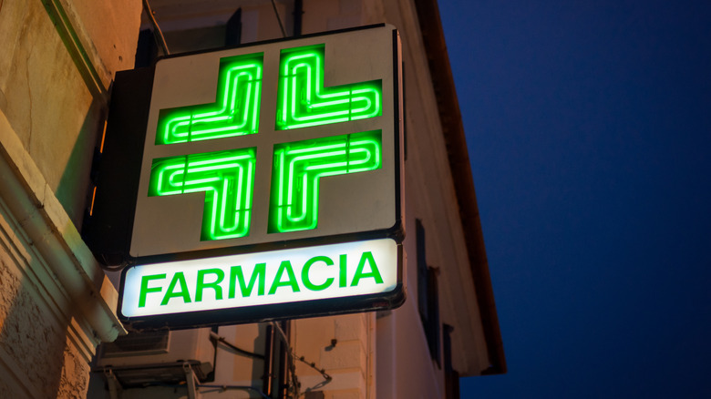 Neon pharmacy sign in Italy