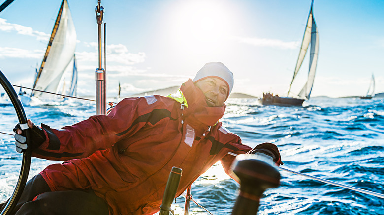 A skipper on a clipper race sailboat