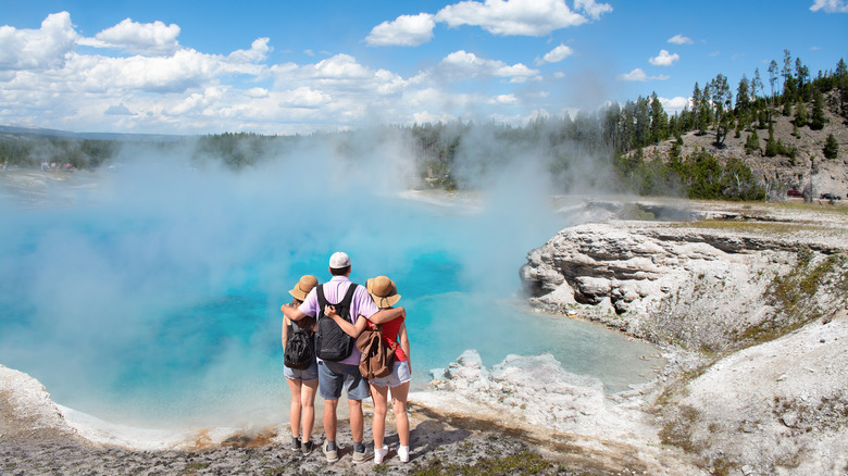 A family at Yellowstone National Park