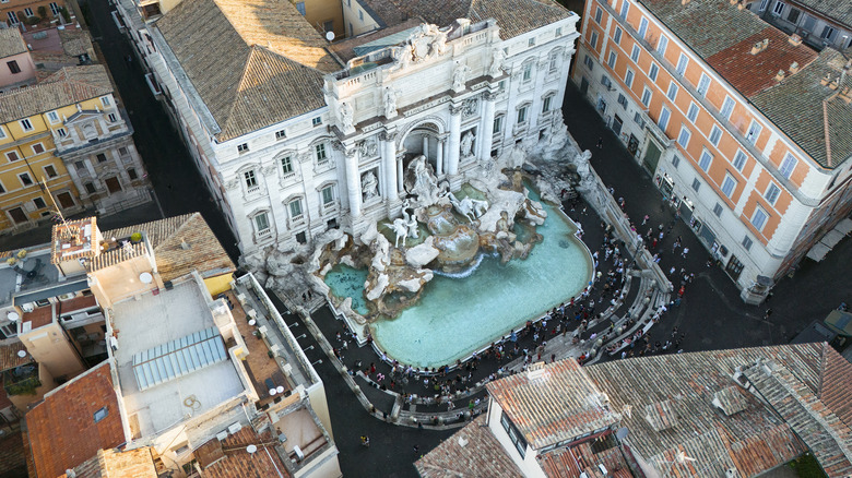 An aerial view of Rome's Trevi Fountain