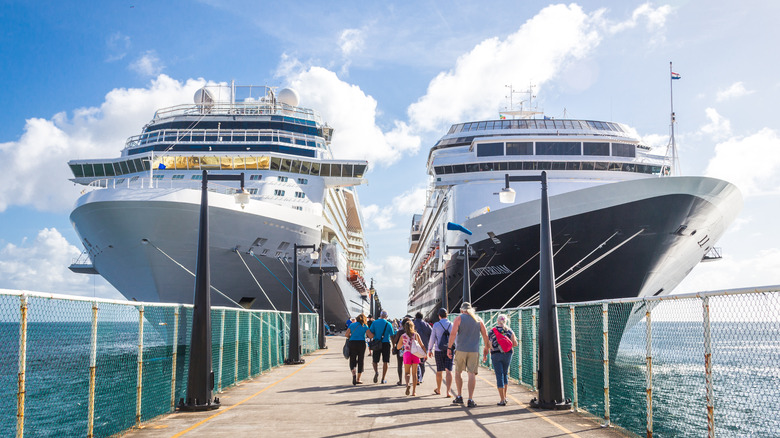 travelers at cruise terminal