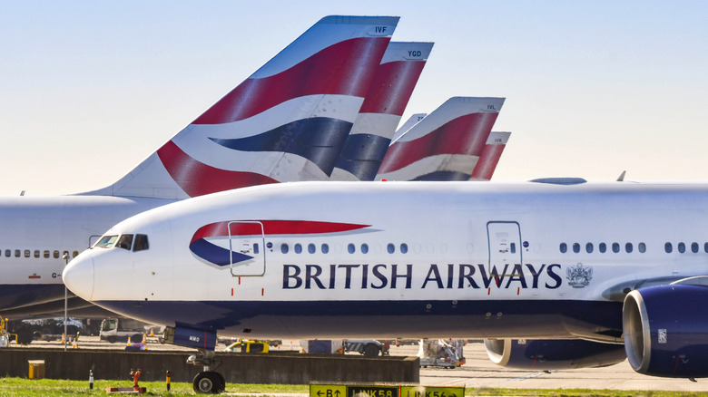 tails of British Airway planes