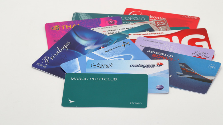 pile of airline membership cards