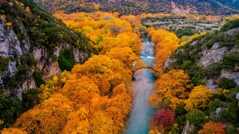 River through mountain fall foliage