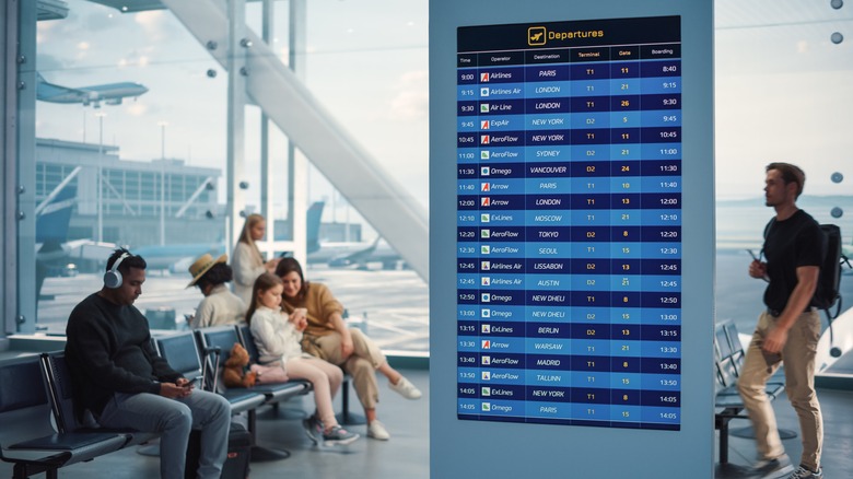 Flight arrivals and departures board.