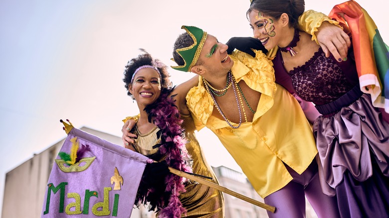 Trio of friends celebrating Carnival